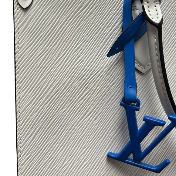 Louis Vuitton White Blue 2020 Epi On The Go MM Double Handle Tote Bag FLAW - Picture 3 of 11